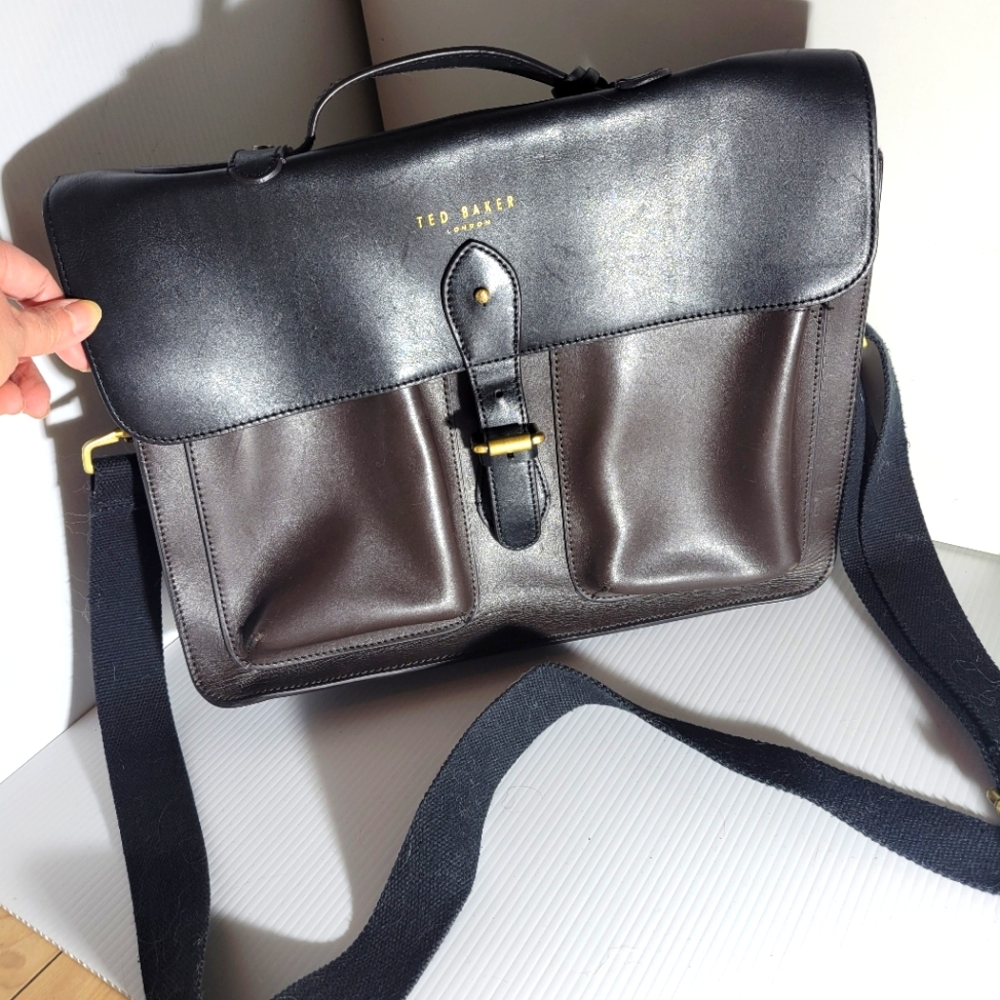 Ted Baker leather briefcase laptop bag satchel crossbody black brown purple